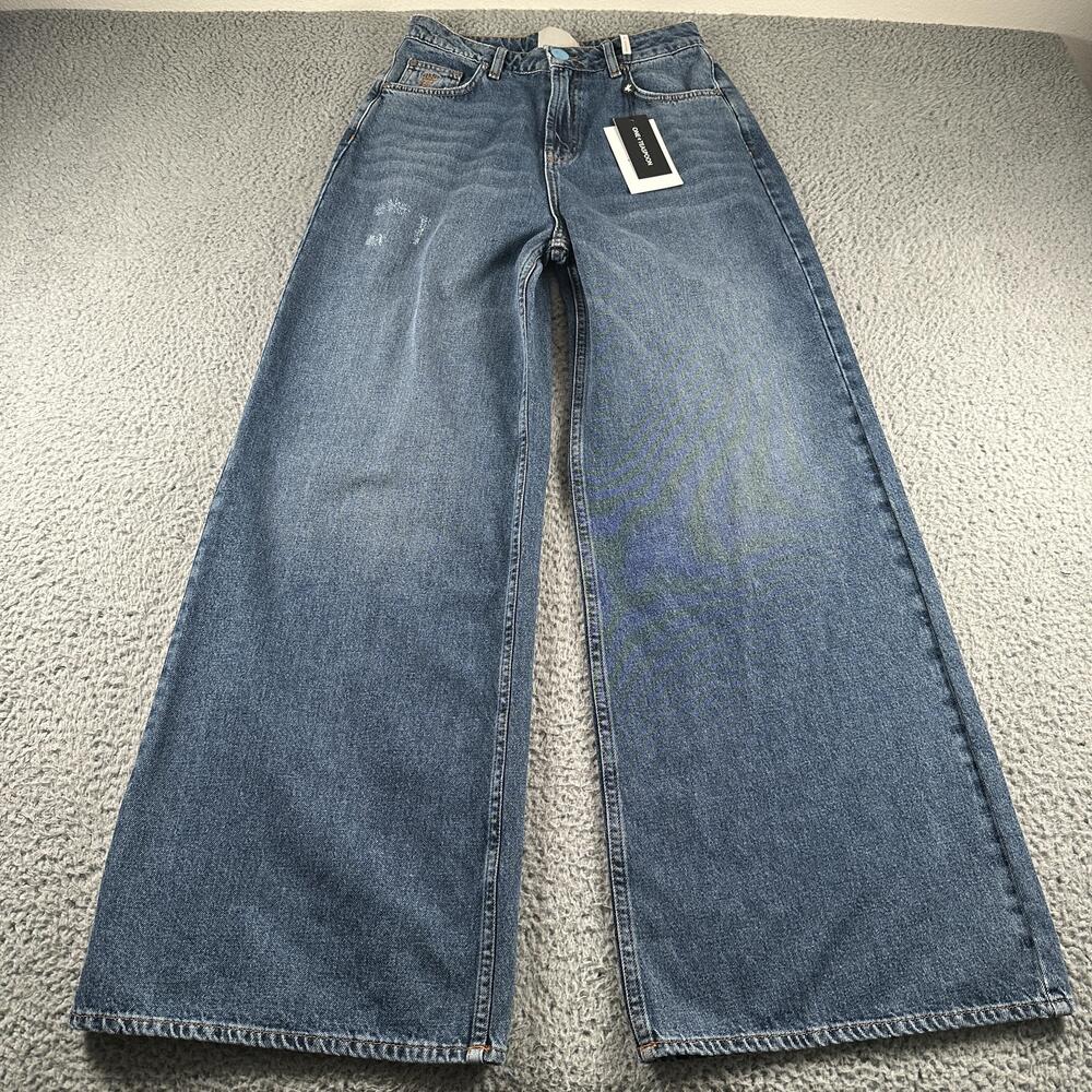 One Teaspoon Blue Thunder Super Wide Leg Jeans Womens 26 Blue High Rise Denim